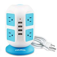 Power Strip Surge Protector,Extension Cord,[2019Upgraded] FGXJKGH,USB Plug,8Outlet4USB Multi Plug Extension Lead,Surge Protector Tower, 6.5Ft Wire 2500W Multi Outlet (Blue+White) (Renewed)