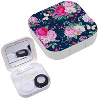 Portable Contact Lens Case Box Travel Kit Mirror + Bottle + Tweezers Container Holder [ Country Roses ]