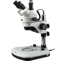AmScope SM-1T-PL Professional Trinocular Stereo Zoom Microscope, WH10x Eyepieces, 7X-45X Magnification, 0.7X-4.5X Zoom Objective, Upper and Lower LED Lighting, Pillar Stand, 110V-120V