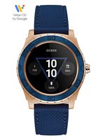 GUESS Men's Stainless Steel Android Wear Touch Screen Silicone Smart Watch, Color: Blue (Model: C1001G2)