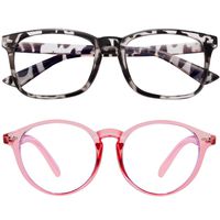 Blue Light Blocking Glasses 2pack Square Computer Glasses Women/Men, Nerd Reading Gaming Glasses Non Prescription ((bean Flower+round pink)