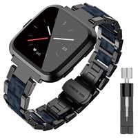 TOYOUTHS Metal Strap Compatible with Fitbit Versa/Versa Lite/Versa 2 & Special Edition Bands for Women Men Stainless Steel Replacement Wristband Bracelet Classic Accessories Black+Dark Blue