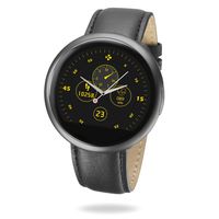 MyKronoz ZeRound2 HR Premium Smartwatch with Heart Rate Monitoring and Smart Notifications, Swiss Design, iOS and Android - Brush Black / Leather Black Band