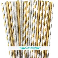 Gold and Silver Foil Paper Straws - Stripe and Solid - Pack of 100 - Outside The Box Papers Brand