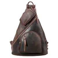 Tiding Men's Leather Messenger Chest Bag Vintage 13" Laptop Backpack Casual Outdoor Sling Bag with USB Charging Port - Dark Brown