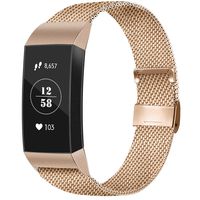 AK Stainless Steel Replacement Bands Compatible for Fitbit Charge 3 / Fitbit Charge 3 SE Bands, Metal Mesh Breathable Sport Wristband Loop with Adjustable Magnet Clasp (01 Rose Gold, Large)
