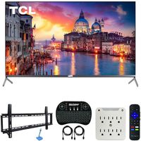 TCL 55R625 55-inch 6-Series 4K QLED UHD HDR Roku Smart TV (2019 Model) Bundle with 37-70-inch Low Profile Wall Mount Kit, Deco Gear Wireless Keyboard and 6-Outlet Surge Adapter with Night Light