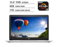 Dell Inspiron 15.6" Full HD LED-Backlit Display Laptop, AMD Ryzen5 2500U Quad-Core Processor Up to 3.60 GHz, 8GB RAM, 1TB Hard Disk Drive, HDMI, WiFi, Bluetooth, Windows 10 Home, Sparkling White