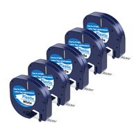 5 Pack Replace Dymo Letratag Refills Plastic Dymo 12mm x 4m Label Tape 91331 (S0721660), Black on White Compatible DYMO Label Maker LetraTag LT-100H, LT-100T, LT-110T, QX50, 1/2 Inch x 13 Feet