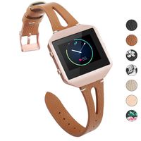 YiJYi Leather Bands Compatible with Fitbit Blaze,Slim Band with Metal Frame Replacement Sport Strap Wristband for Women Men (Brown)