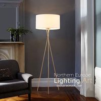 Tripod Floor Lamp, Mid Century Modern Standing Light, E26 Lamp Base, Flaxen Lamp Shade, Wood Floor Contemporary Drum Shade Reading Lamp for Livinfficeg Room, Bedroom, Study Room