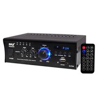 Home Audio Power Amplifier System - 2x75W Dual Channel Theater Power Stereo Receiver Box, Surround Sound w/ USB, RCA, AUX, LED, Remote, 12V Adapter - For Speaker, iPhone - Pyle PCAU35A