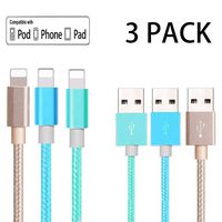 ToMbest Phone Charger Cable 3Pack 6FT Nylon Braided Syncing USB Cord Compatible Phone XS MAX XR X 8 7 6 Plus 6s SE Pad (Gold Blue Green)