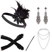1920s Accessories Headband Necklace Gloves Cigarette Holder Flapper Costume Accessories Set for Women(d)