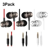 KEKU 3 Packs Earbud Headphones Remote & Microphone, in Ear Earphone Stereo Sound Noise Isolating Tangle Free iOS Android Smartphones, Laptops, Gaming, Fits All 3.5mm Interface Device Black/Red/White