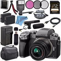 Panasonic Lumix DMC-G7 Mirrorless Camera with 14-42mm Lens (Silver) DMC-G7KS + 46mm 3 Piece Filter Kit + DMW-BLC12 Lithium Ion Battery + External Rapid Charger + Sony 128GB SDXC Card Bundle