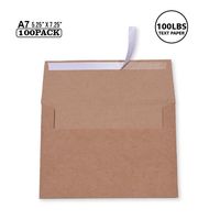 100 Pack A7 Brown Kraft Paper Invitation 5 x 7 Envelopes - Quick Self Seal for 5x7 Cards| Perfect for Weddings, Invitations, Baby Shower| Stationery for General, Office | 5.25 x 7.25 Inches
