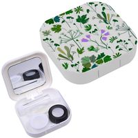 Portable Contact Lens Case Box Travel Kit Mirror + Bottle + Tweezers Container Holder [ Summer Herbs Flowers Branches ]