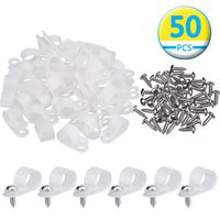 Kodobo R-Type Clip Cable 50 Pack 1 Inch Fastener Wire Clamp Nylon Screw Mounting Electrical Grip Wire Clips with 50 Pack Screws for Wire Management (White)