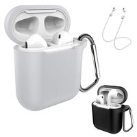 AirPods Case Keychain, Coffea 2 Pack Protective Silicone Case Cover and Skin with Anti-Lost Strap for AirPods 1 & 2 Charging Case (Black+Gray)