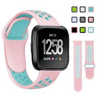 Lintelek Silicone Replacement Bands Compatible with Fitbit Versa, Eco-Friendly Wristband Breathable Soft Bands Washable Straps for 5.5-8.5 Inches, Quick Drying (Large, Pink Green)