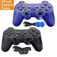 PS3 Controller, 2 Pack Wireless PS3 Controller Dual Vibration Compatible for Playstation 3 with Charge Cable (Blue and Black) (Two Pack)