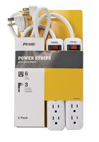 Prime Wire & Cable PB8100X2 6-Outlet Power Strips with 3-Foot Cord, White, 2-Pack