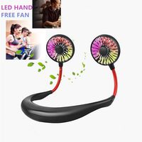 Portable Fan Hand Free Mini Fan with Neck Hanging Design USB Battery Rechargeable Personal Desk Fan with Strong Airflow 2 Wind Head 3 Speeds LED Light for Travel Outdoor Office Home Sports (Black)