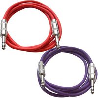 SEISMIC AUDIO - SATRX-3-2 Pack of 3' 1/4" TRS Male to 1/4" TRS Male Patch Cables - Balanced - 3 Foot Patch Cord - Red and Purple