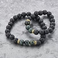 Mystiqs Kids and Adults Matching Lava Rock & Camouflage Natural Stone Bracelet Essential Oil Diffuser Set + FREE Aromatherapy E-book Ideal for Anti-Stress or Anti-Anxiety