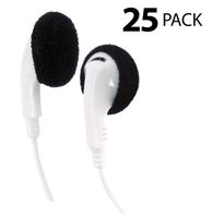 Bulk Disposable Headphones Stereo TT-1 White Earbuds 25 Pack