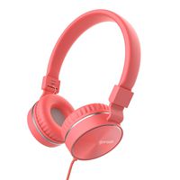 Headphones, GORSUN Microphone Volume Control Folding Lightweight Headset Cellphones Tablets Smartphones Laptop Computer PC Mp3/4（Pink）