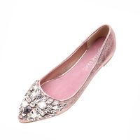 Baigoods Women's Pointed Fashion Toe Ladise Shoes Casual Rhinestone Crystal Low Heel Flat Shoes (US:7, Pink)