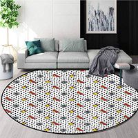 RUGSMAT Retro Round Rug,Blue Eyes Crowns and Womens Shoes Icons Doodle in Cartoon Pop Art 80S 90S Style Carpet Door Pad for Bedroom/Living Room/Balcony/Kitchen Mat,Round-71 Inch Multicolor