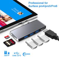 【Upgraded Version】 Microsoft Surface Pro 6/Pro 5/Pro 4 Hub Docking Station with 4K HDMI Port,3X USB 3.0 Ports(5Gps),SD/TF Slot Momery Card Reader Converter Combo Adaptor for Surface Aluminum Alloy