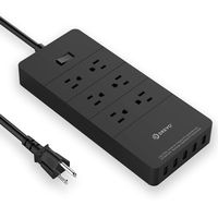 DREVO Surge Protector Power Strip 6 AC Outlet 5 USB Charger Port, Desktop Charging Station, 5ft Extension Cord (Black)