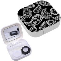 Portable Contact Lens Case Box Travel Kit Mirror + Bottle + Tweezers Container Holder [ Paisley Ornament Floral ]