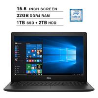 2020 Newest Dell Inspiron 15 3583 15.6 Inch Laptop (8th Gen Intel Core i3-8145U up to 3.9GHz, 32GB DDR4 RAM, 1TB SSD (Boot) + 2TB HDD, Intel UHD 620, WiFi, Bluetooth, HDMI, Windows 10) (Black)