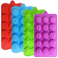 4 PACK Flower Shape Chocolate Candy Molds Set,DanziX Silicone 15 Cavity Baking Mold Ice Cube Tray for Wedding,Festival,Parties and DIY Crafts-Green,Blue,Red and Purple
