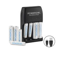 POWEROWL AA AAA Smart Battery Charger with 4-Pack AA Rechargeable Batteries and 4-Pack AAA Ni-Mh Rechargeable Batteries Micro Cable No Adapter