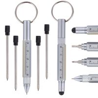 Shulaner 6 in 1 Small Metal Tech Tool Ballpoint Pens with Key Ring, Level, Stylus and Two-head Screwdriver, Multi functional Tool Fits for Father's Day Gift, Pack of 2