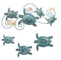 Regal Sea Turtle Wall Decor - Hand Painted Metal Wall Art - Ideal for Indoor & Outdoor Home Styling Needs - 4 Pieces