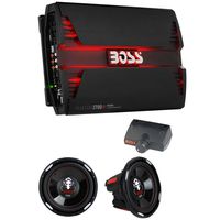 New Boss PV3700 3700W 5 Channel Car Audio Amplifier Power LED Amp with RemoteBoss Phantom 12 Inch 2300 Watt Max Power Car Audio Subwoofer with DVC Power (2 Pack)