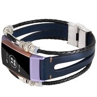 somoder [Handmade] Leather Bands Compatible with Fitbit Charge 3, Handmade Vintage Leather Bracelet with Bohemia Decor Replacement for Fitbit Charge 3 (DIY Style)