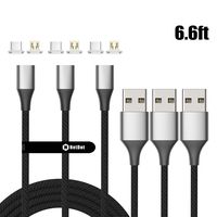 NetDot Gen10 Micro USB and USB-C Nylon Braided Magnetic Fast Charging Cable with Side LED Compatible with Android Device(6.6ft/3 Pack Silver)