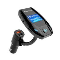 [Upgraded Version] FM Transmitter with QC 3.0 Port, MoKo Wireless in-Car Radio Adapter Audio Receiver Handsfree Calling Car Kit & 1.44" Display Support AUX Input/Output, TF Card, MP3 Player, Black