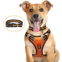 WINSEE Dog Harness No Pull, Pet Harnesses with Dog Collar, Adjustable Reflective Oxford Outdoor Vest, Front/Back Leash Clips for Small, Medium, Large, Extra Large Dogs, Easy Control Handle for Walking