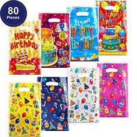 Outus 80 Pieces Plastic Party Favor Bags Birthday Gift Goody Bags for Kids Birthday Party Favors, Cake and Balloon Patterns