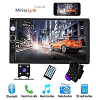 CAMECHO 7" Double Din Car Stereo Audio Bluetooth MP5 Player USB FM Multimedia Radio+ 4 LED Mini Backup Camera with Steering Wheel Remote Support Mobile Phone Synchronization (Only Used in Android)