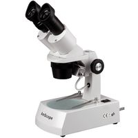 AmScope SE305R-A Forward-Mounted Binocular Stereo Microscope, WF10x Eyepieces, 10X/30X Magnification, 1X and 3X Objectives, Upper and Lower Halogen Light Source, Arm Stand, 120V